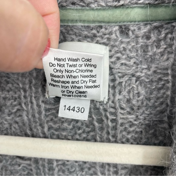 Garnet Hill Alpaca blend open long duster cardigan knit crochet sweater gray M - Picture 3 of 6